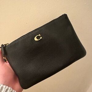 Coach Black Leather Wristlet with Gold Accent